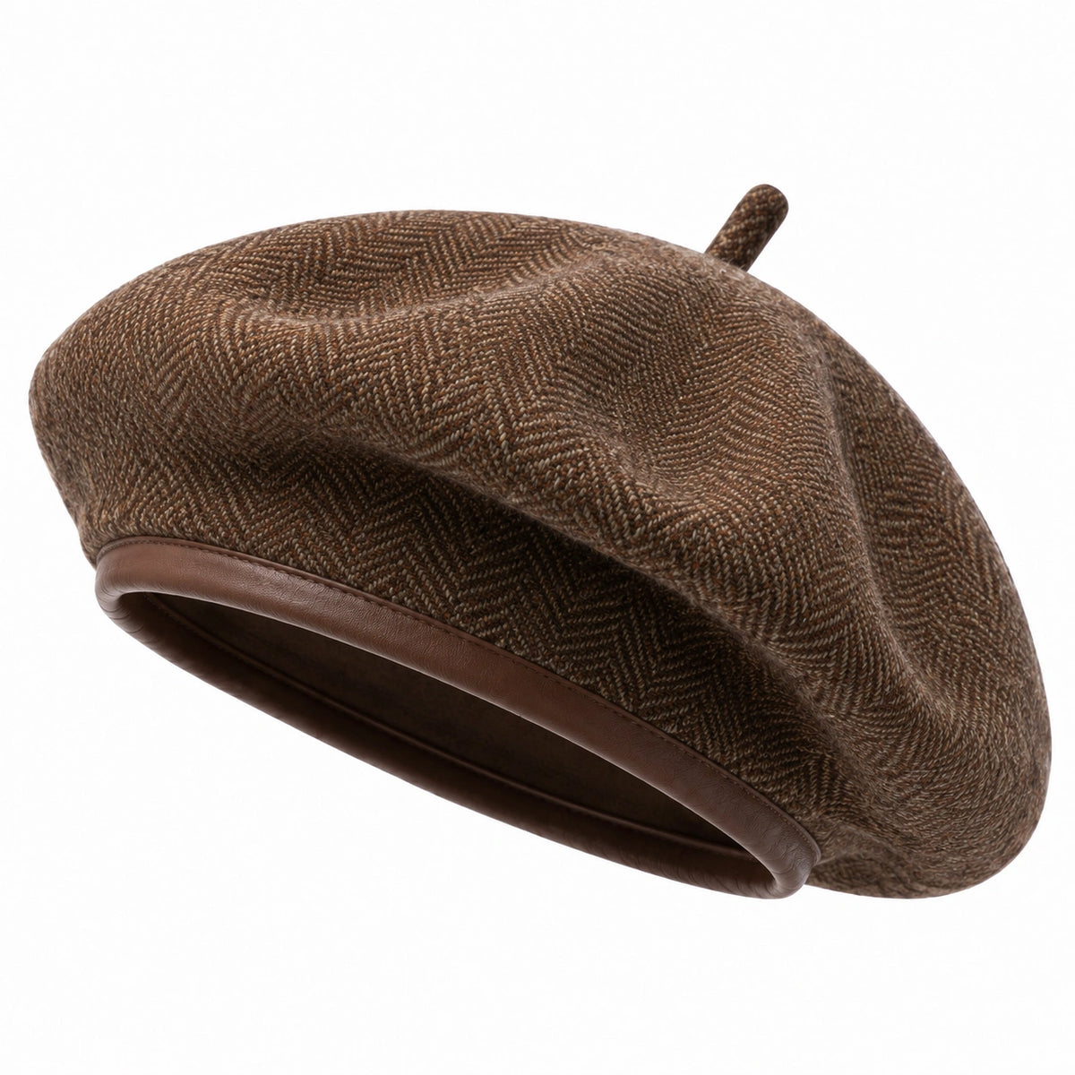 Béret taille unique en tissu brun texturé style classique