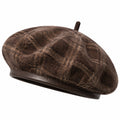 Béret taille unique en tissu marron à carreaux style rétro