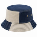 Chapeau bob taille unique en denim bleu et beige style patchwork