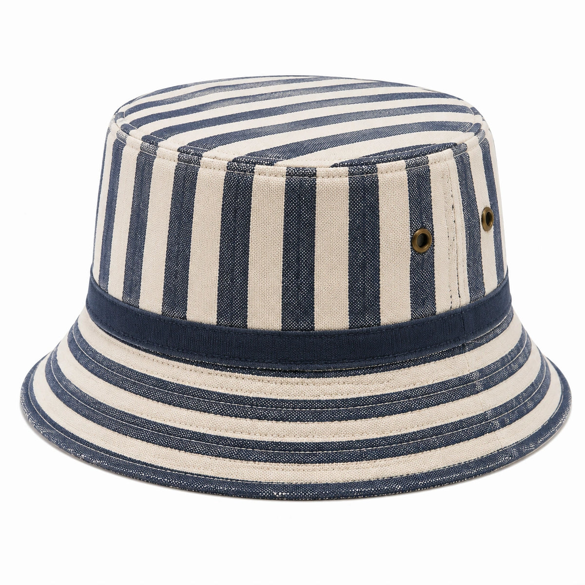 Chapeau bob taille unique en tissu bleu marine écru rayé style marin