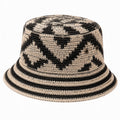 Chapeau bob taille unique en fibres tressées noir et beige - bord souple ajouré
