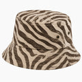 Chapeau bob taille unique en textile beige/marron motif zèbre à bord souple