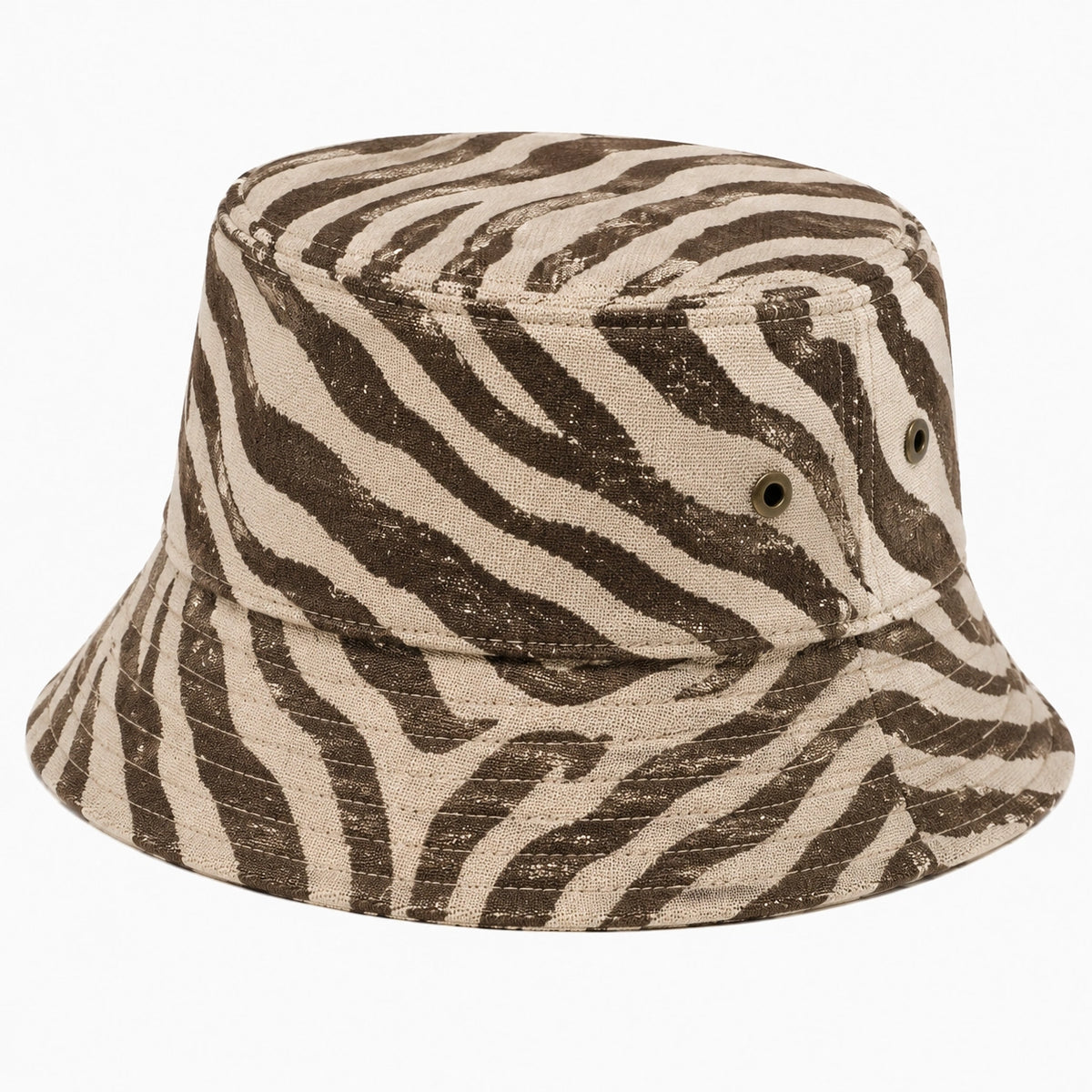 Chapeau bob taille unique en textile beige/marron motif zèbre à bord souple