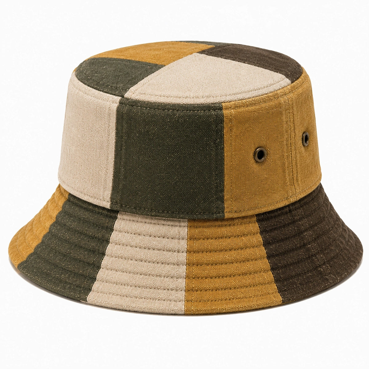 Chapeau bob taille unique en tissu patchwork beige kaki moutarde - style décontracté