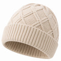 Bonnet en maille taille unique beige à revers - motif torsadé chaud
