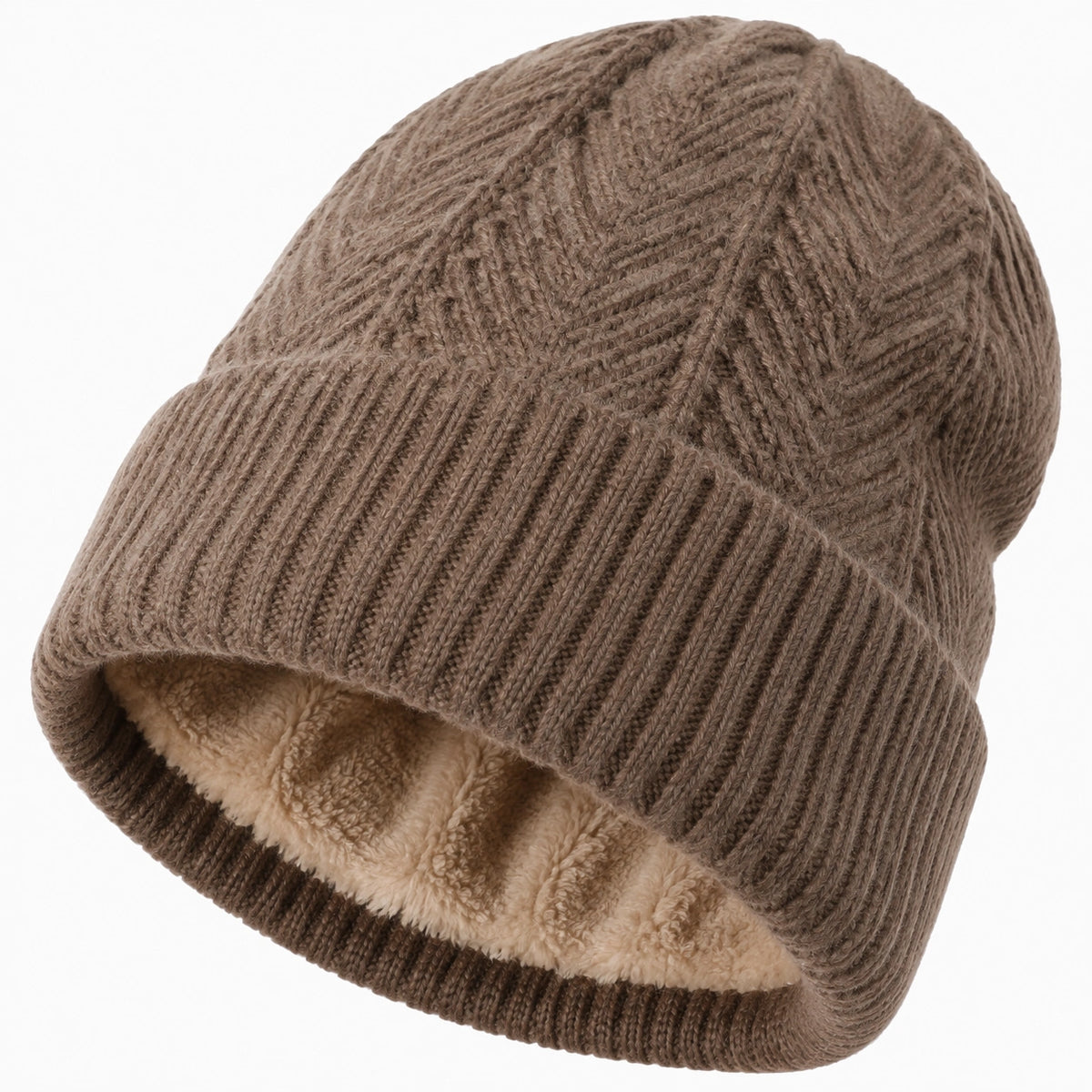 Bonnet taille unique en maille marron doublé polaire pour l hiver