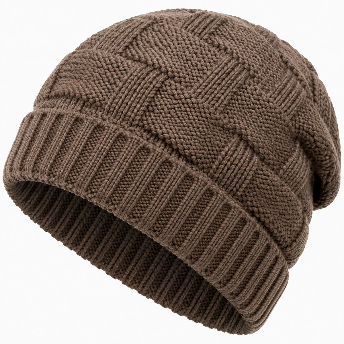 Bonnet taille unique en maille marron à revers style décontracté