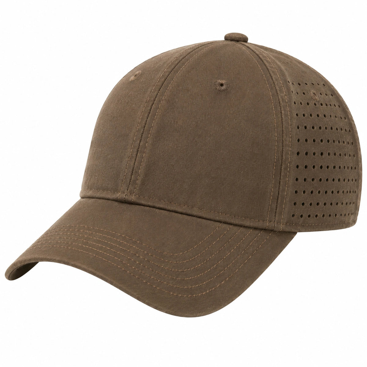 Casquette taille unique marron en tissu tissé respirant à visière courbée