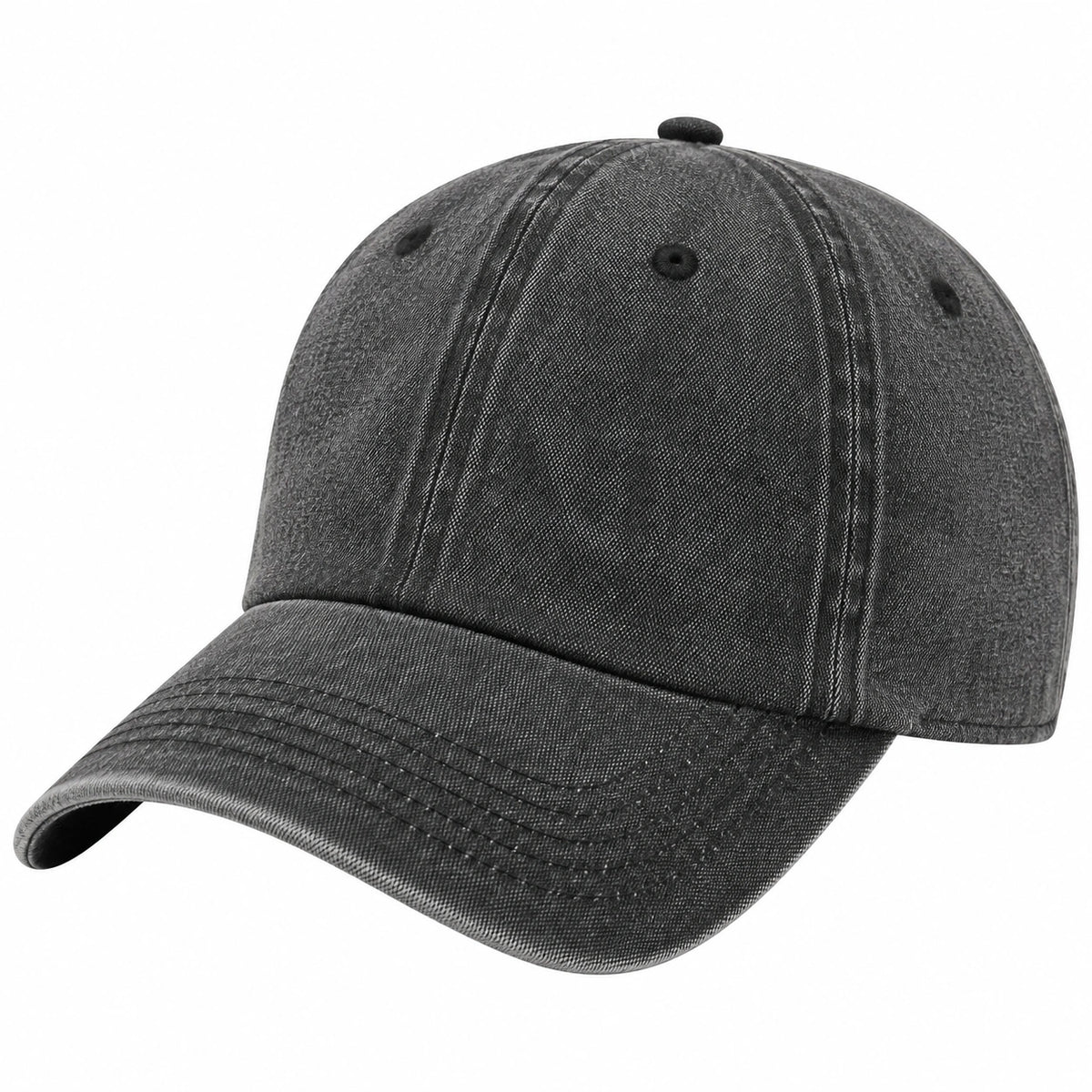 Casquette de baseball taille unique en coton noir délavé à visière courbée