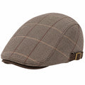 Casquette plate taille unique en tissu marron à carreaux réglable style classique