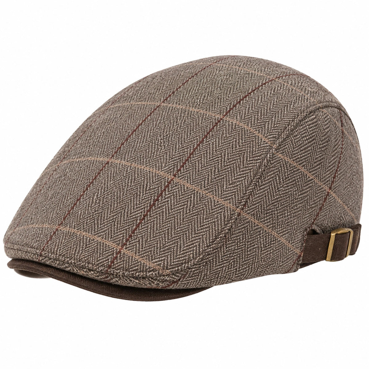 Casquette plate taille unique en tissu marron à carreaux réglable style classique