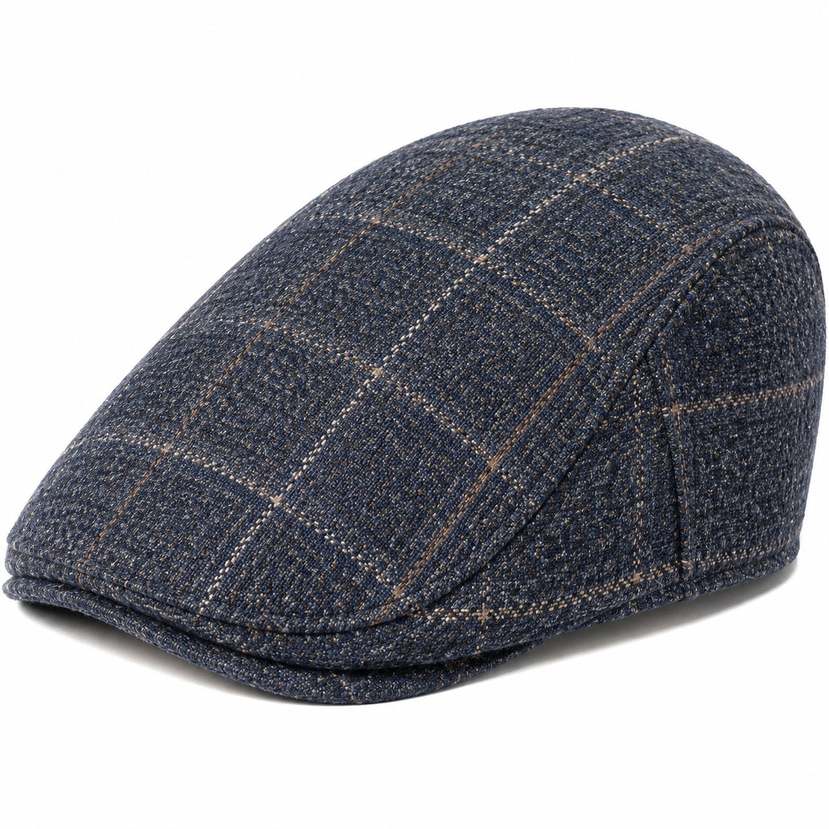 Casquette plate taille unique en tissu bleu marine à carreaux style classique