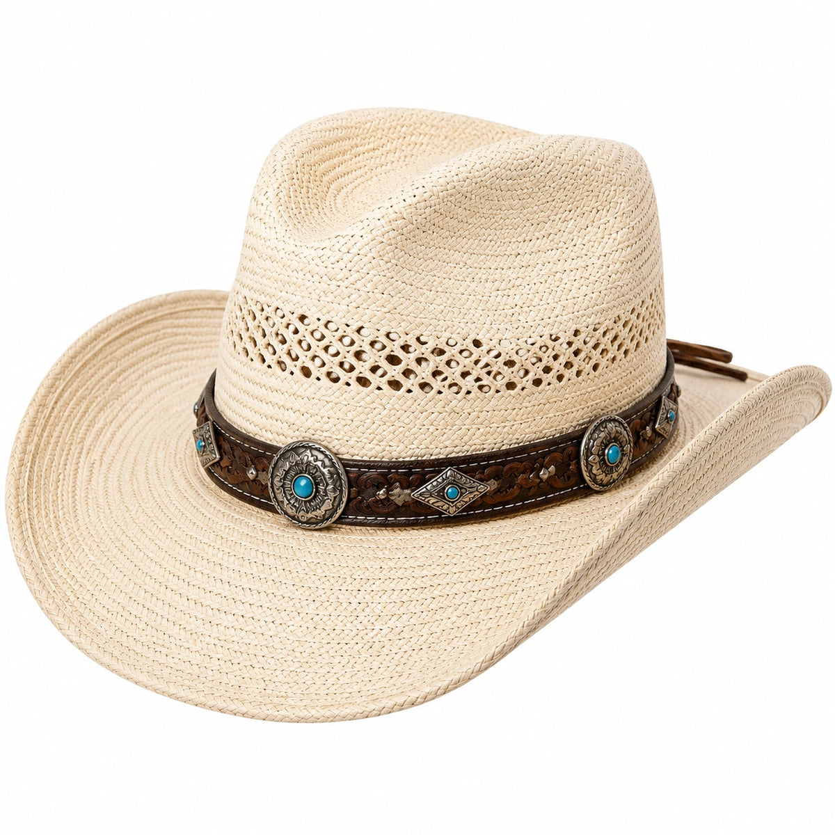 Chapeau cowboy taille unique en paille beige avec bandeau marron style western
