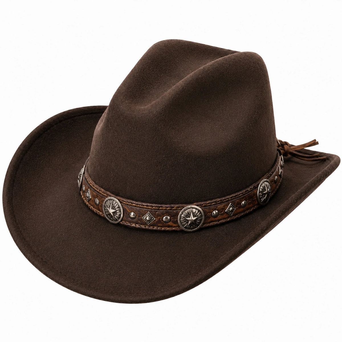 Chapeau de cowboy taille unique textile brun à bord incurvé