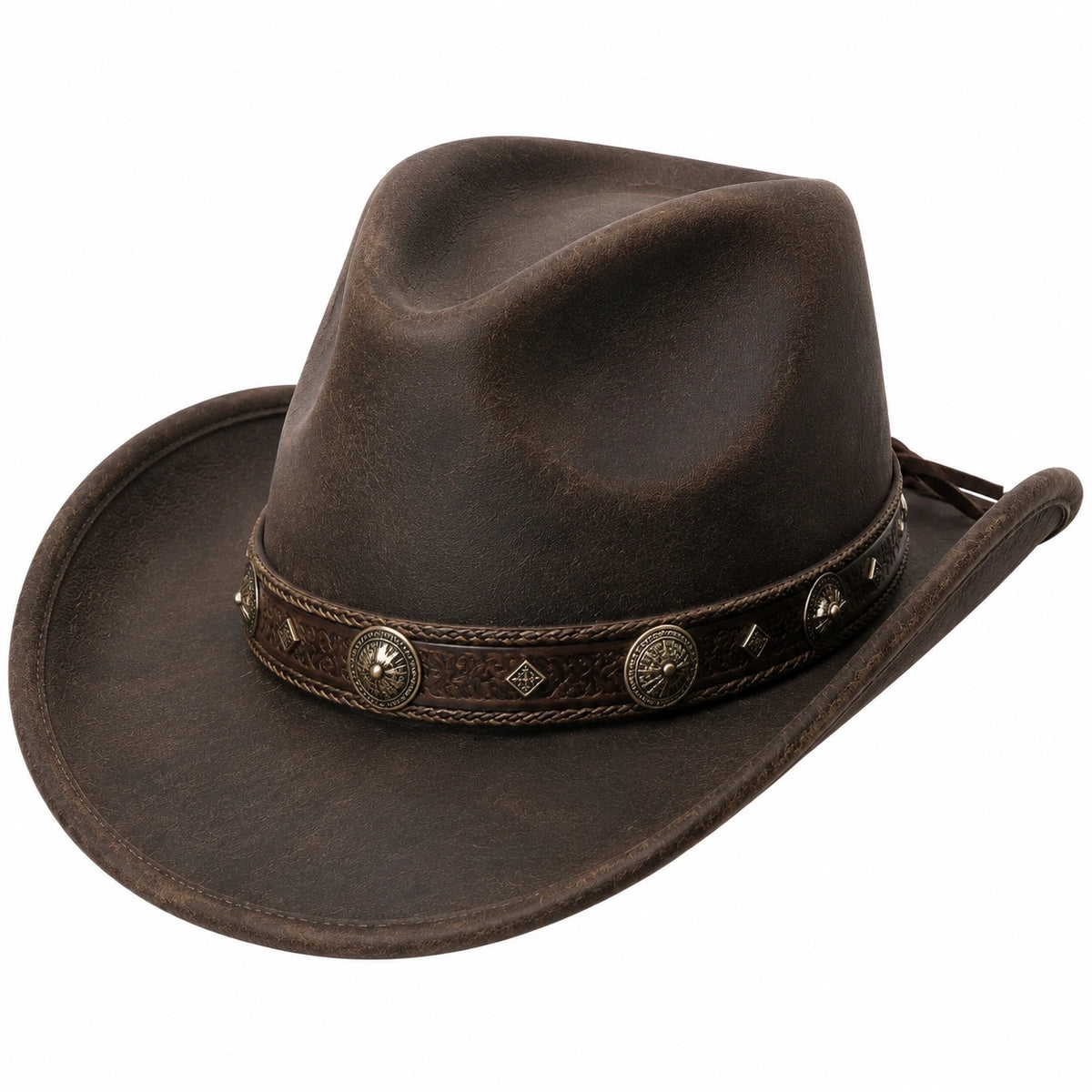 Chapeau cowboy taille unique brun aspect cuir réglable