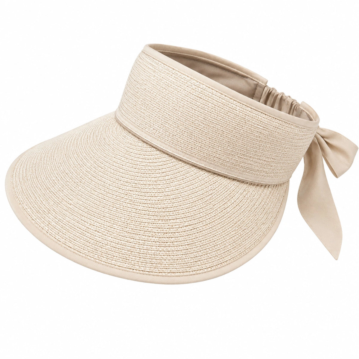 Visière femme taille unique en fibres tressées beige avec nœud ajustable